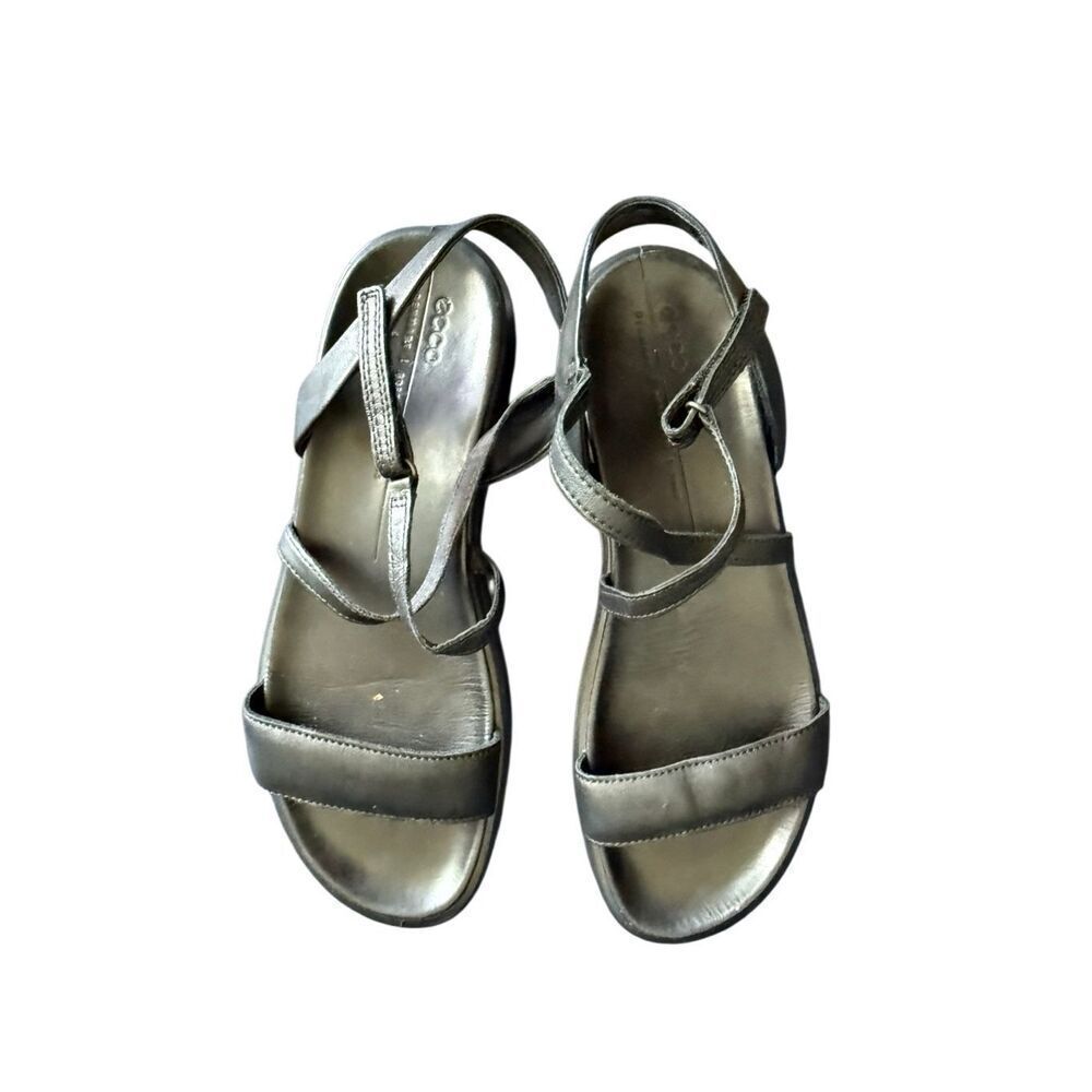 Ecco Womens Black Flowt LX Leather Strappy Ankle Comfort Flat Sandals Size 40